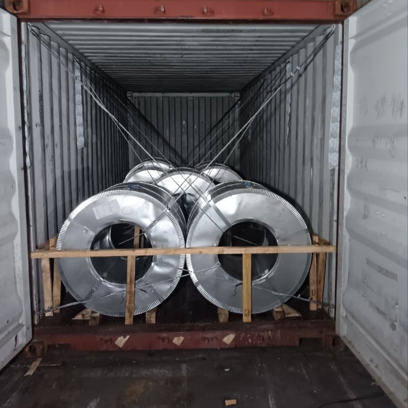 Secure container loading of Color Coated Steel Coils with vertical packing and protective outer layout to prevent scratches during shipping
