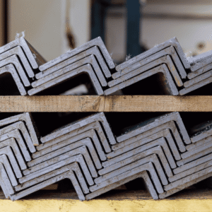 Cross-section detail of a structural mild steel unequal angle bar, highlighting the thickness and heavy-duty L-shape profile